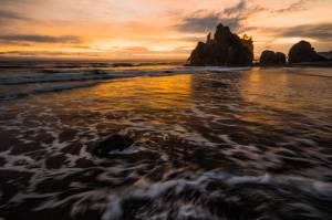 Beach Clouds Coast Fire Golden Hour Hiking La Push Olympic National Park Pacific Ocean reflection Ruby Beach Sea Stacks Silhouette Sunset Trees Washington Waves