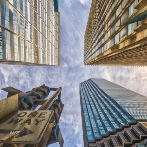 Architecture building Dirty Glass IDS Center Minneapolis Minnesota One Way reflection skyscraper Street sign tallest building Up Windows